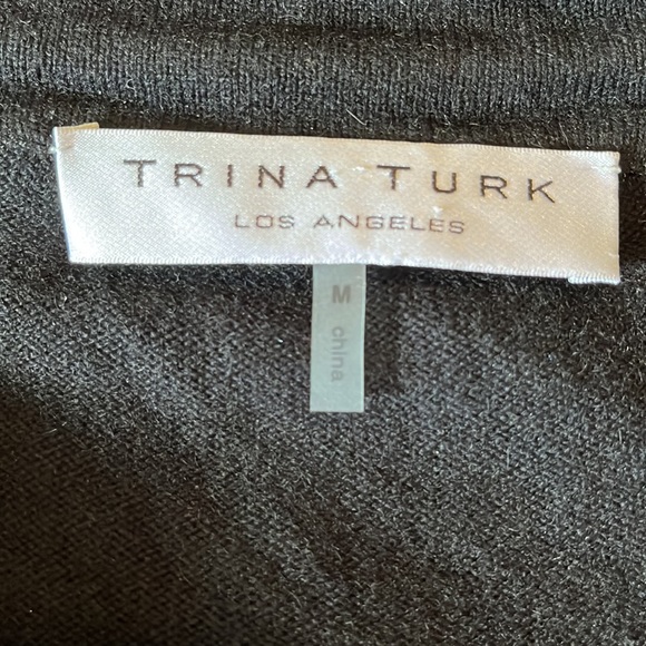 TRINA TURK Size Medium Crop Cardigan Black Gemstones Trim Cashmere Cotton $249 - Picture 13 of 16